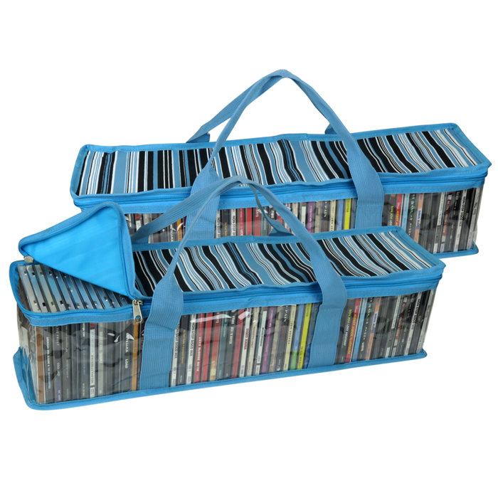 Evelots Cd Dvd Storage Bag 2 In 1 Hold 48 Cds 16 Dvds Total Blue Stripes Set