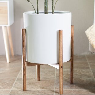 White Pot With Wood Stand Wayfair Ca