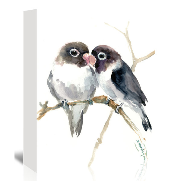 Bay Isle Home Gray Masked Lovebirds Painting Print On Wrapped
