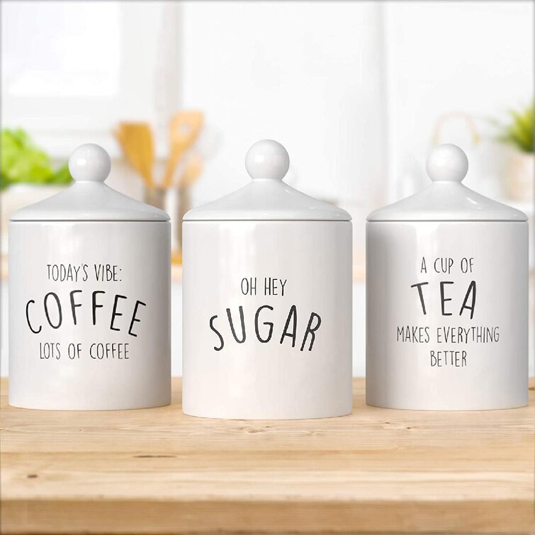 3 PCs Ceramic Canister Set Tea Coffee Sugar Cookie Jar Kitchen Storage Container