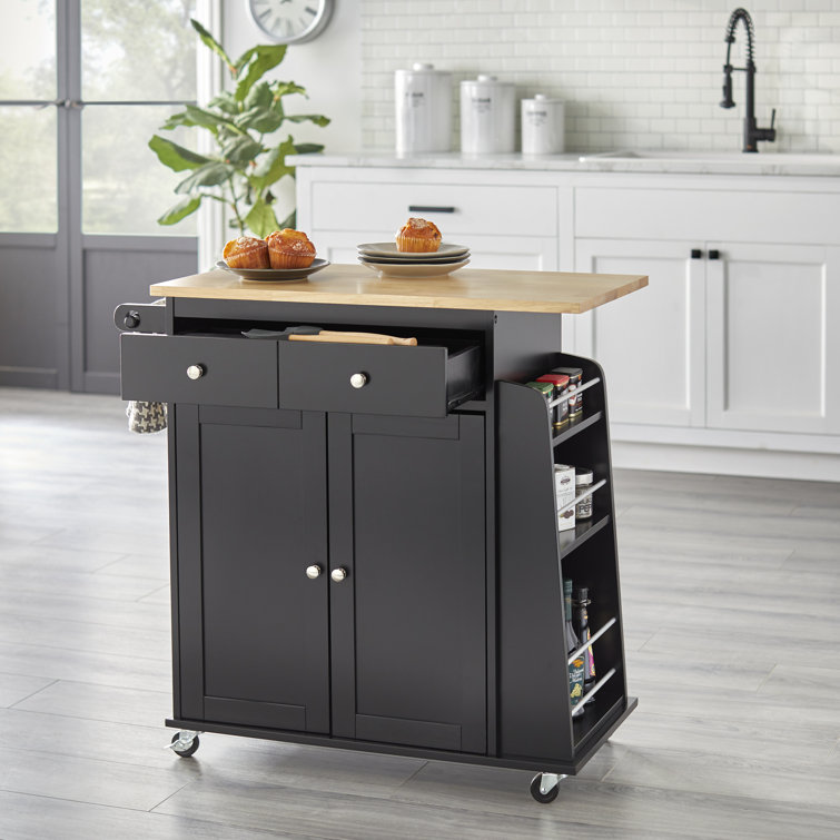 Ferraro Kitchen Cart with Solid Wood Top and Locking Wheels