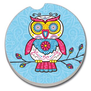 Owl  New SET OF 2 Absorbent Car Coasters Life's a Hoot Free shipping! 