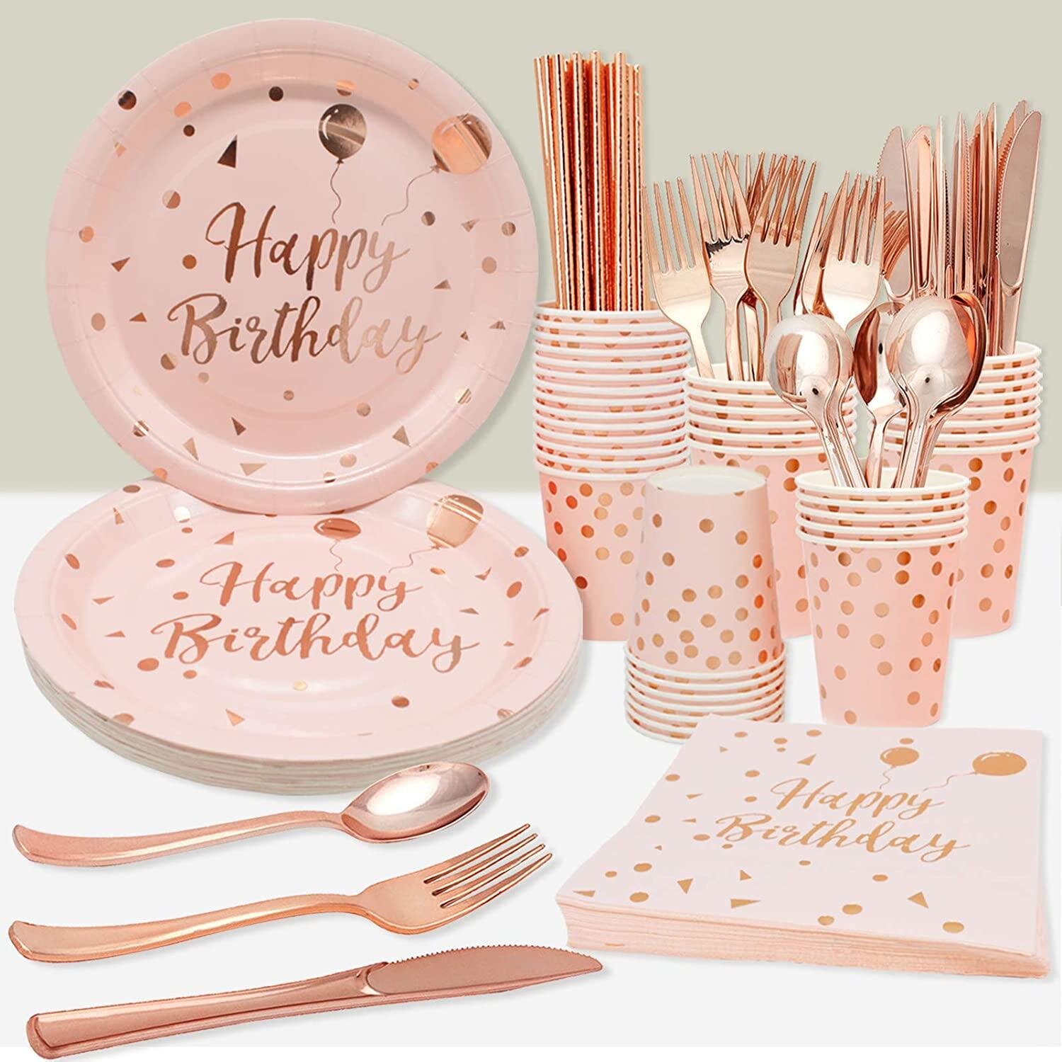 Rose Gold Let's Party Tableware Paper Plates and Cups 20 of each
