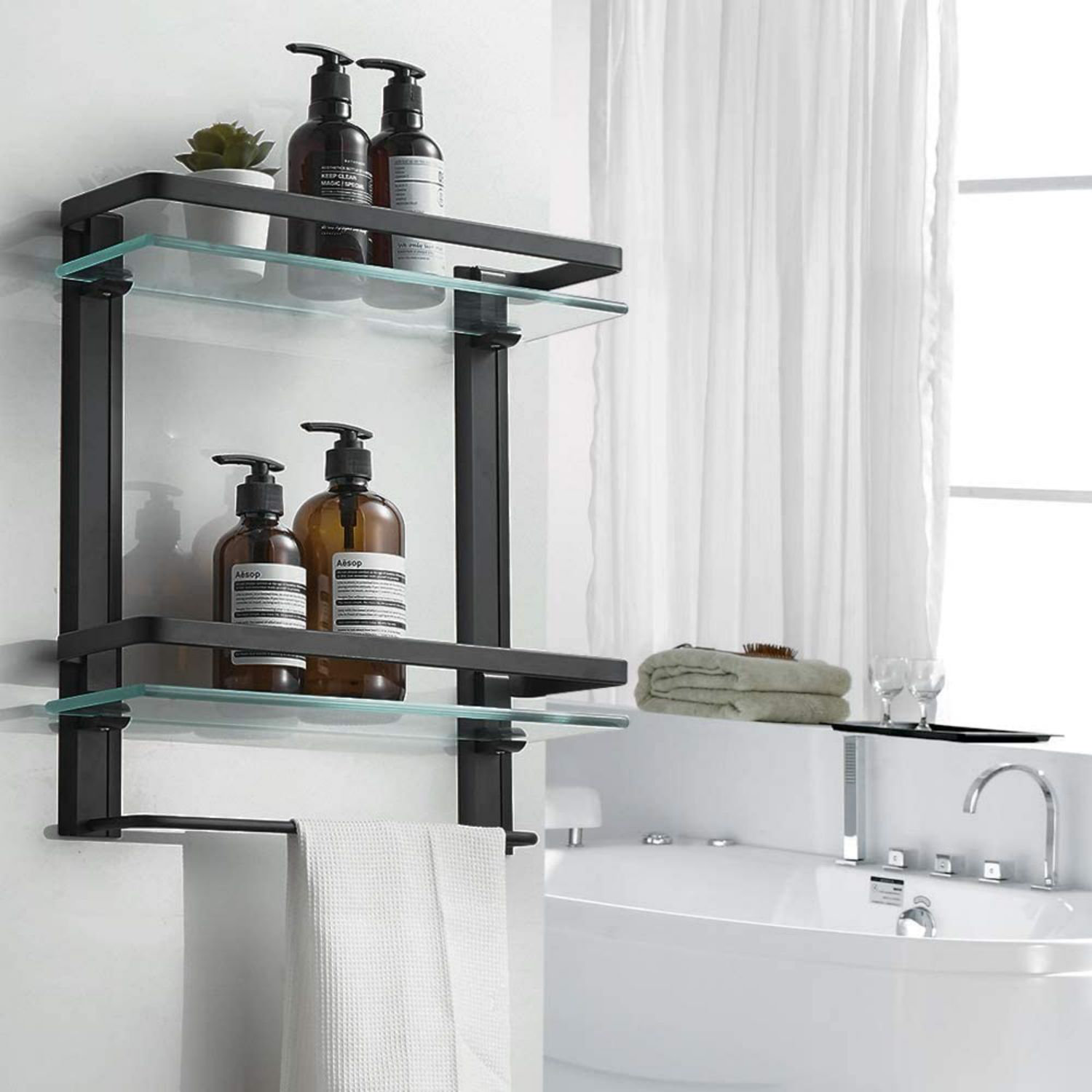 2 tier glass bathroom shelf