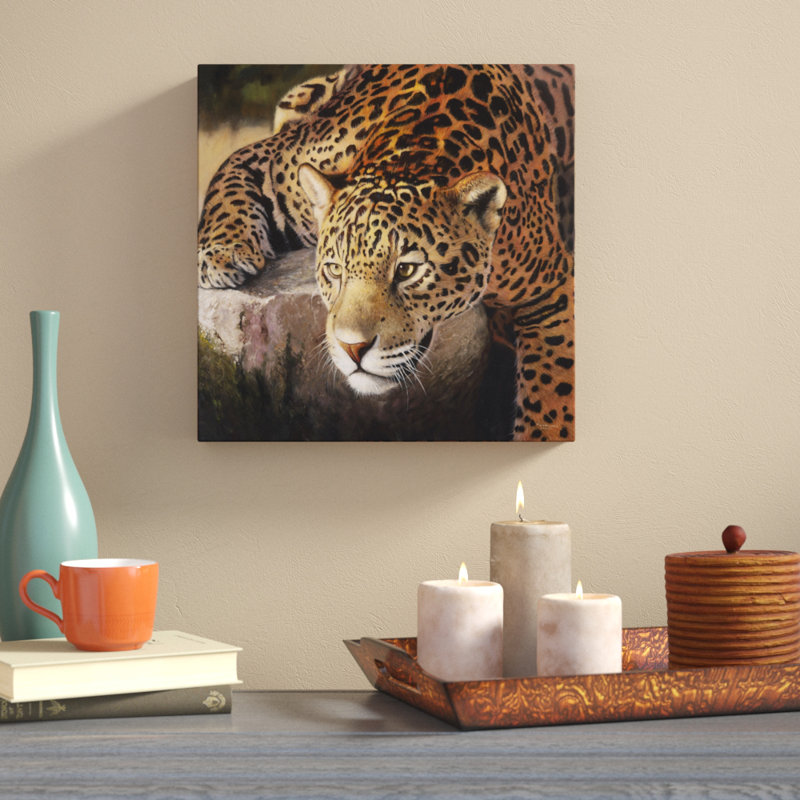 World Menagerie On The Rocks Leopard Acrylic Painting Print On