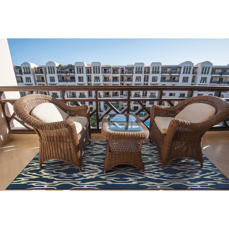 Winston Porter Savanah Hand Tufted Blue Ivory Indoor Outdoor Area Rug Wayfair