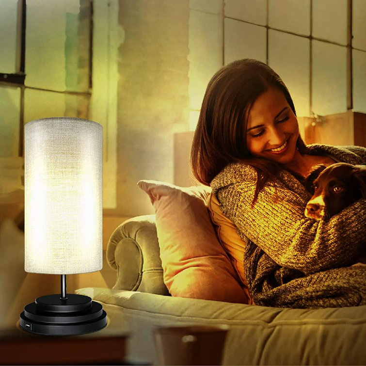 Warm White Bedside Light Touch Lamps Night Lamp Modern Small Lamp with USB Charging Port Color Union Table Lamps for Bedroom with a Circular Fabric Lampshade Can Be Touched to Control