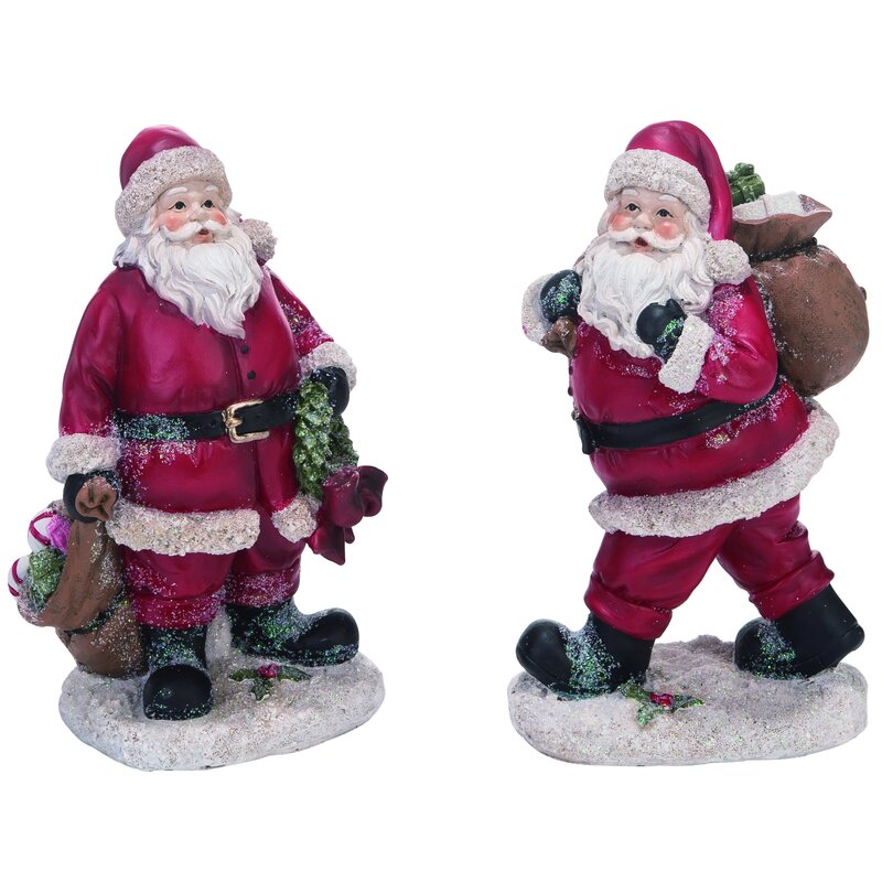 The Holiday Aisle® 2 Piece Resin Christmas Vintage Santa Figurine Set ...