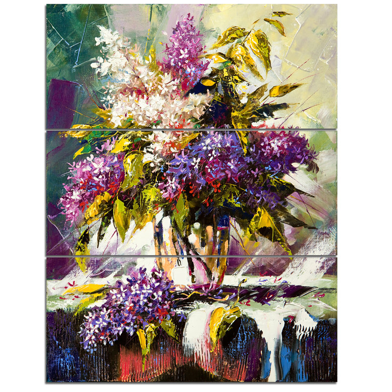 Designart Lilac Bouquet In A Vase 3 Piece Painting Print On Wrapped Canvas Set Wayfair