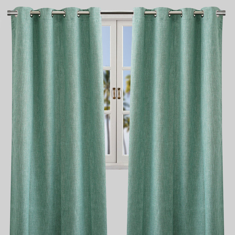 Velvet Geometric Room Darkening Grommet Curtain Panels Curtain Color: Teal