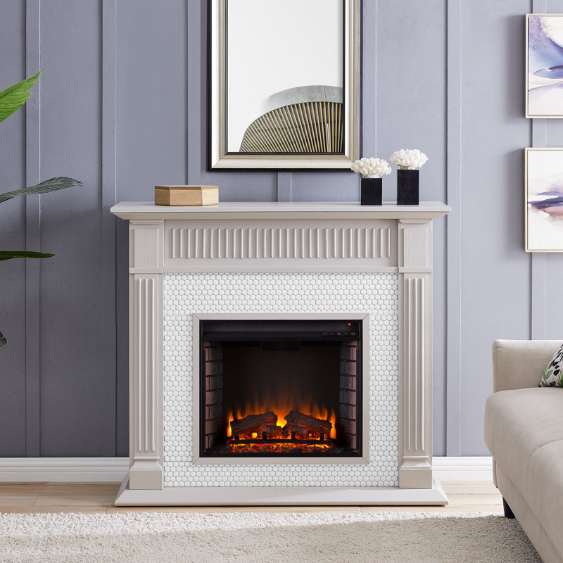 Latitude Run Chessing Penny Tiled Alexa Enabled Smart Firebox