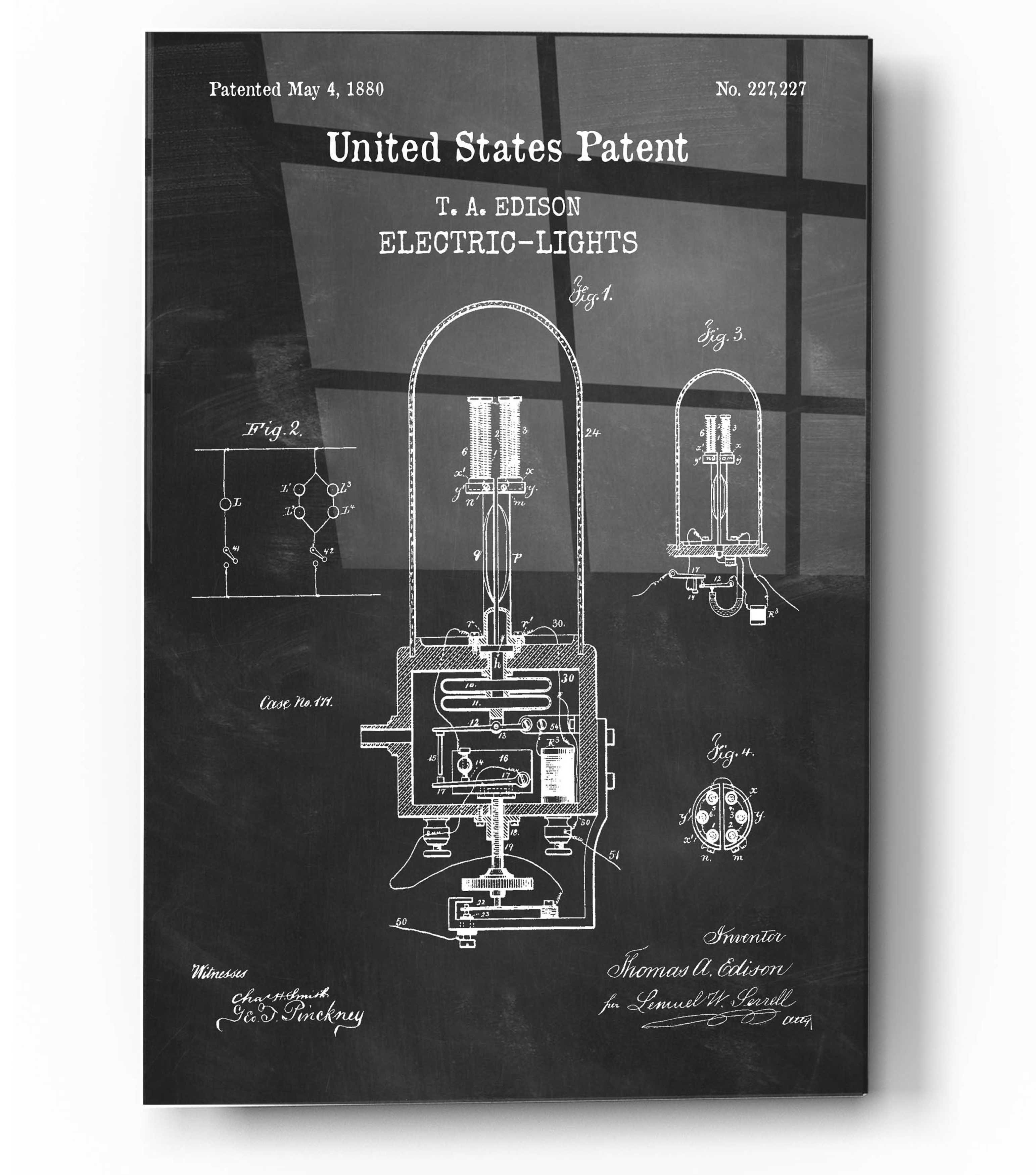 17 Stories Electric Lights Blueprint Patent Chalkboard Graphic Art on