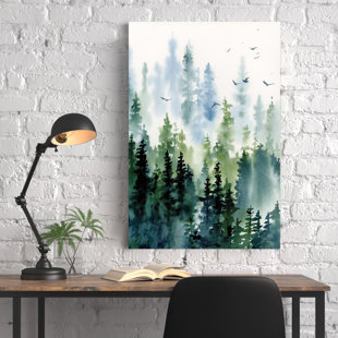 Waterfall landscape painting Mysterious forest watercolor original Rock scenery wall art Nature artwork Home office decor Anniversary gift