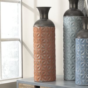 Orange/Bronze Metal Cylinder Bottle Floor Vase