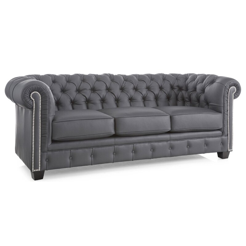 17 Stories Hancock Tufted Top Grain Italian Leather Chesterfield Sofa In Charcoal Grey Wayfair Ca