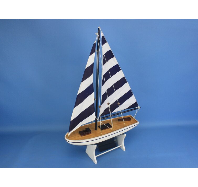 Wooden It Floats 12 Rustic Blue Striped Floating Sailboat Model 