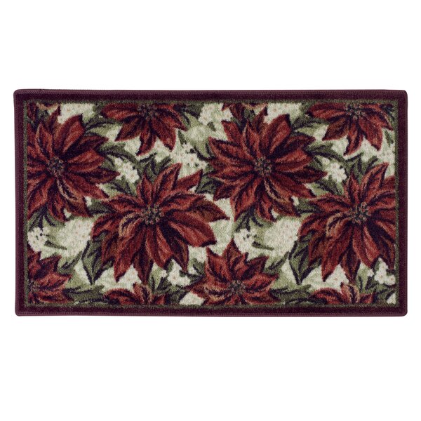 NWT CHRISTMAS HOLIDAY BLACK &  RED PLUSH POINSETTIA  KITCHEN ACCENT RUG MAT 