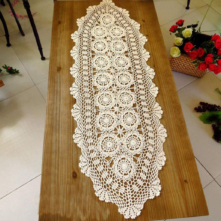 Vintage Hand Crochet Lace Doily Round Table Topper 20inch Sunflower Pattern 