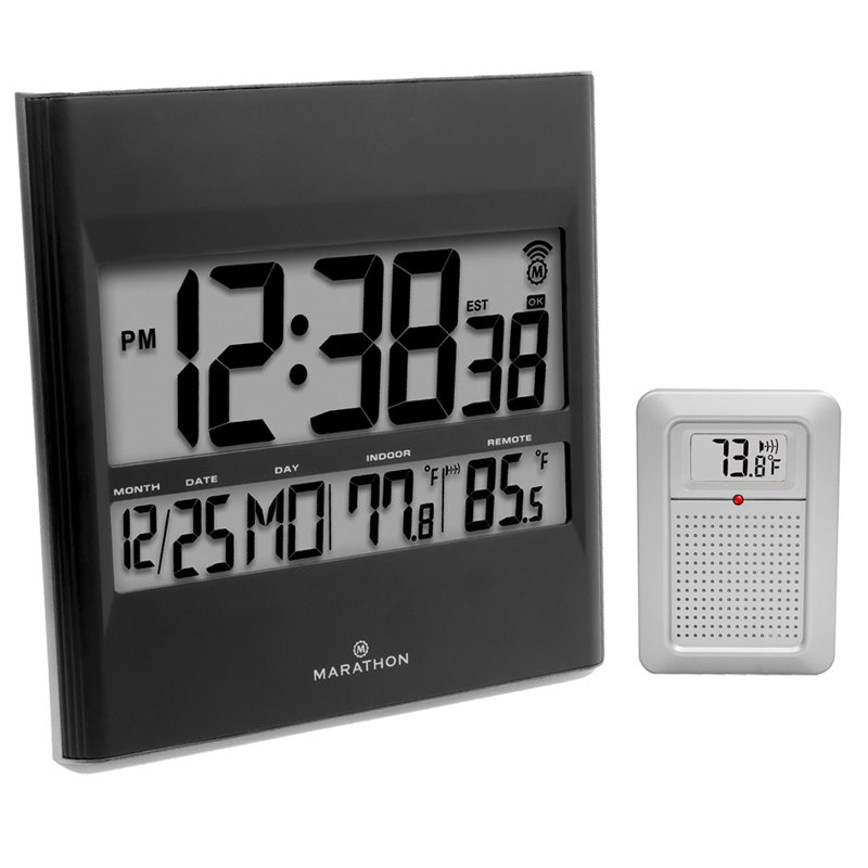 Marathon Watch Company Digital Atomic Wall Clock With Indoor Outdoor Digital Atomic Wall Clock With Indoor Outdoor Temperature And Date