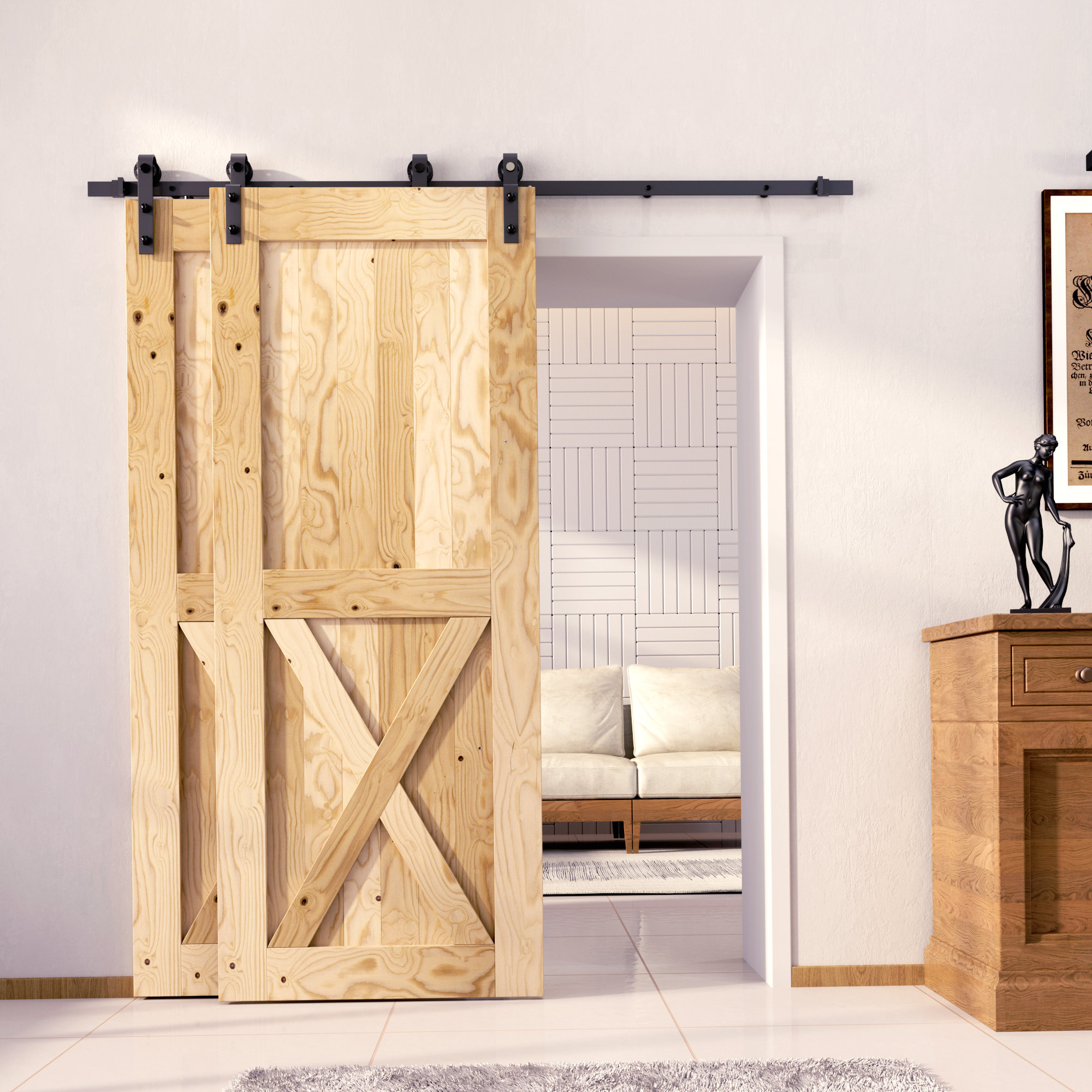 Homacer Paneled Wood Unfinished Barn Door with Installation Hardware