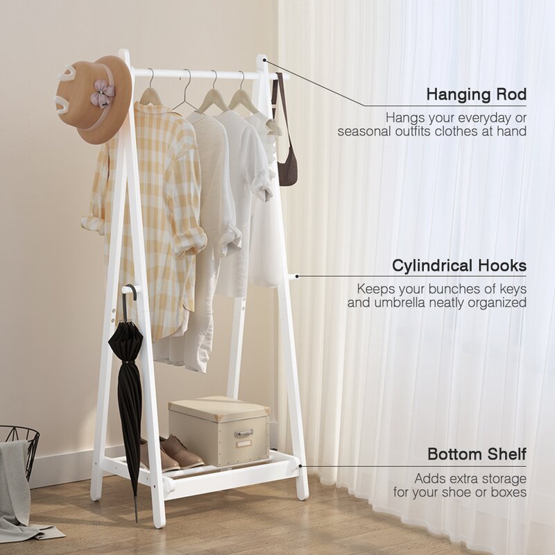 Ibuyke Foldable Wood Clothes Rack Stand With 1 Tiers Wooden Shoe Rack And Two Side Hooks For Entryway And Bed Room A Frame Design Garment Stand Brown Rf 1027 Home Kitchen Coat Racks