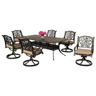 Go to store & view more images Camptown 7 Piece Sunbrella Dining Set with Sunbrella Cushions by Fleur De Lis Living