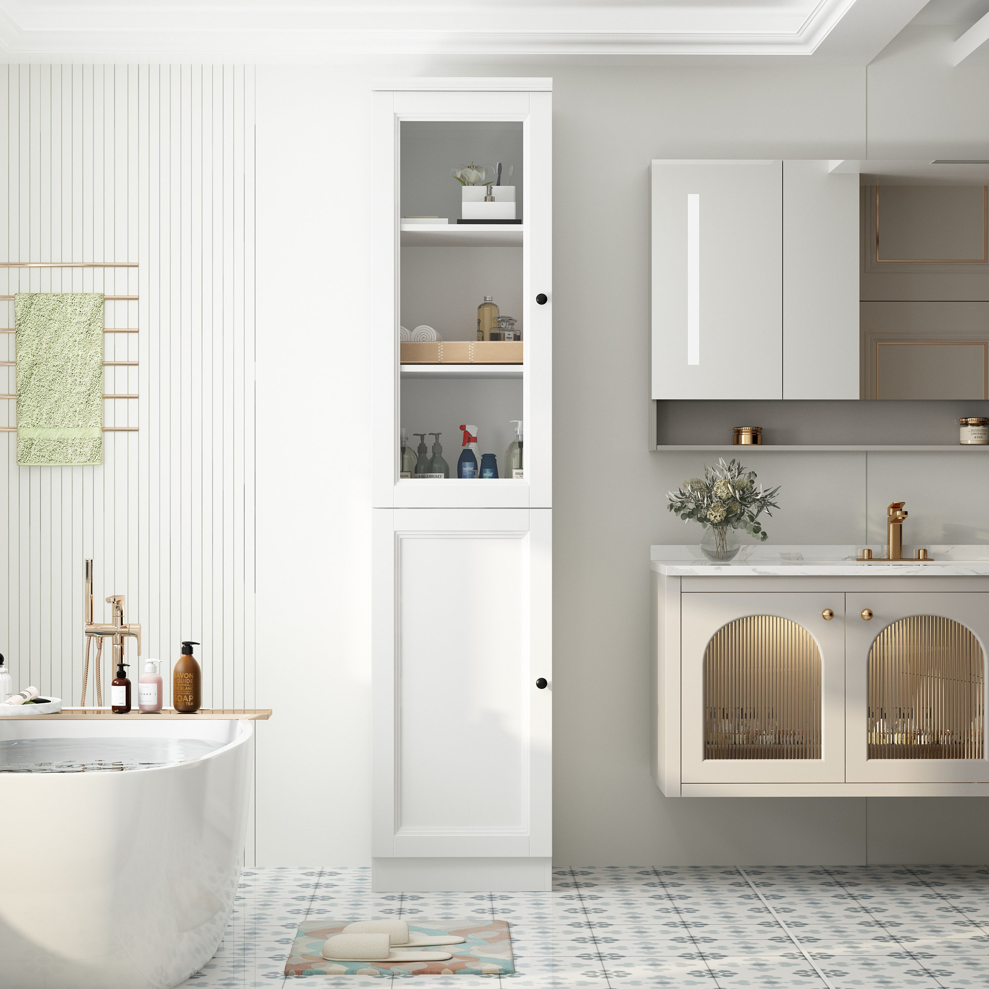 Red Barrel Studio® Narrow White Two-Door Bathroom Cabinet | Wayfair