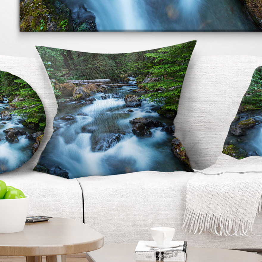 East Urban Home Landscape Rushing Water In Forest Creek Pillow
