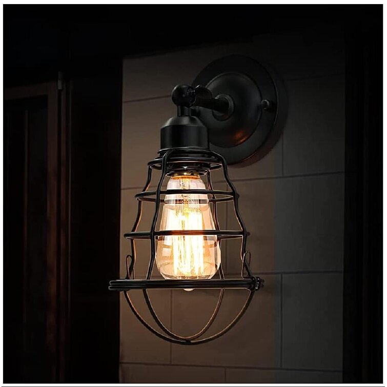 Industrial Vintage Wall Sconce Porch Rustic Metal Wire Cage Wall Light Fixture 
