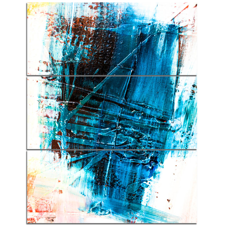 Designart Abstract Blue Structure Art 3 Piece Painting Print On