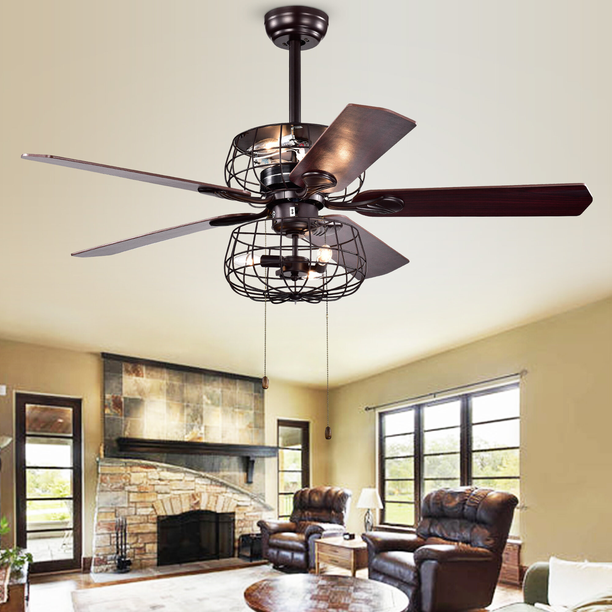 17 Stories 52 Kaiya 5 Blade Caged Ceiling Fan With Pull Chain And Light Kit Included Reviews Wayfair