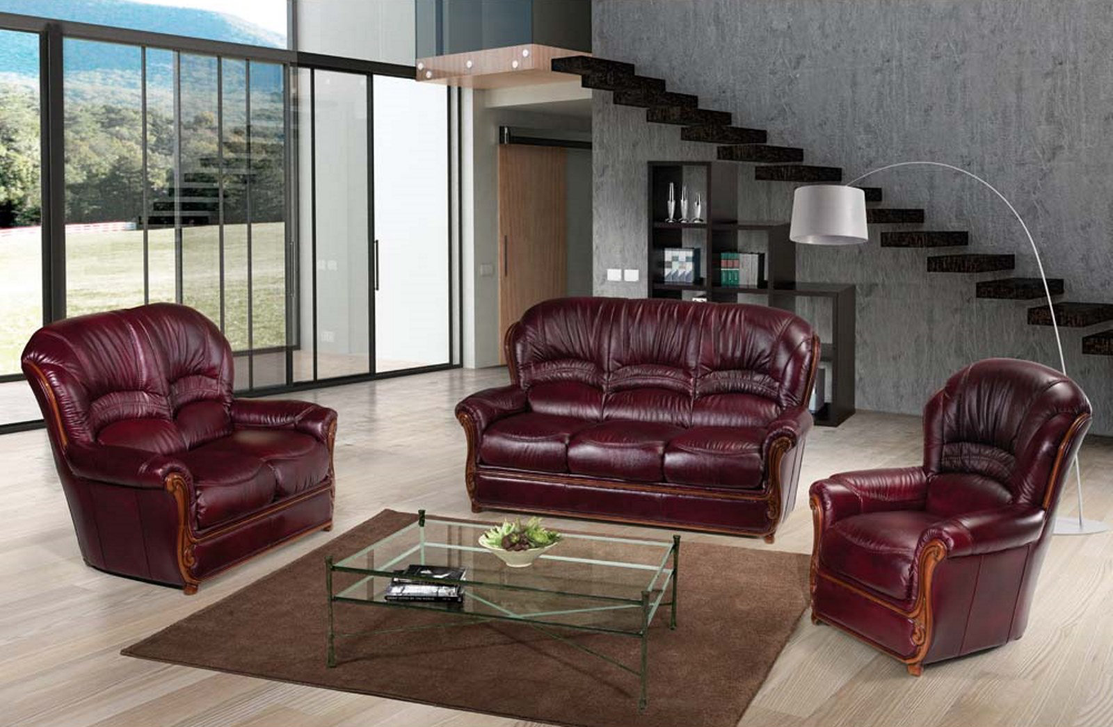 NociDesign Burgundy 3 Piece Leather Living Room Set | Wayfair NociDesign Burgundy 3 Piece Leather Living Room Set | Wayfair