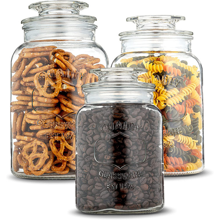 Home Intuition Heavy Glass Canister Set With Airtight Lid 3-Piece Set,  Kitchen & Bathroom Apothecary Glass Jars For Candies, Cereal, Nuts &  Bathroom ...