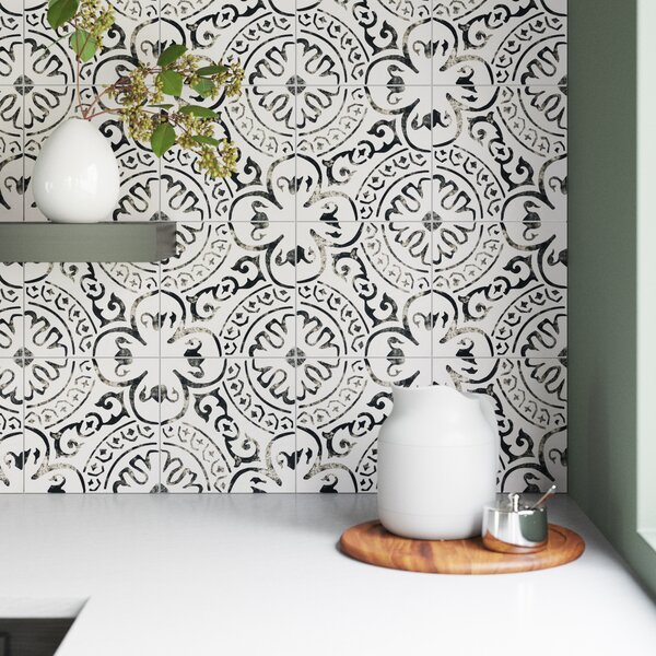 1:12th Black Styalised Flower Tile Sheet With Pale Grey Grout 
