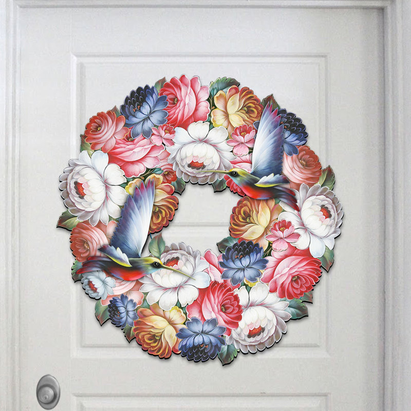 Designocracy Birdy Floral Wreath Wooden Door Hanger Wayfair