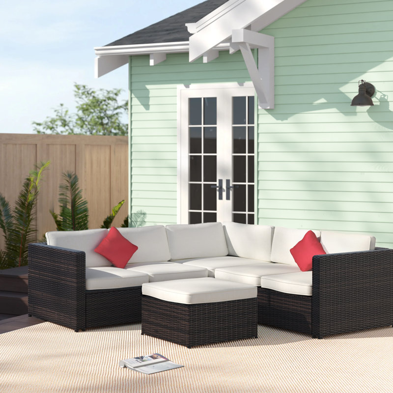 Lilith 76.8" Wide Outdoor Wicker Symmetrical Patio Sectional with Cushions