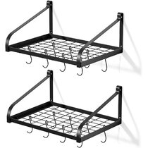 20 by 9 1/2 Stainless Steel Wall Hanging Shelf Organizer Rack for Kitchen Heavy Duty Slat Shelving Unit for Storage istBoom Wall Shelf with 16 Hooks 