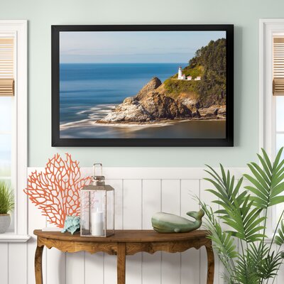 'Oregon Lighthouse' Framed Photographic Print on Wrapped Canvas Beachcrest Home Size: 32