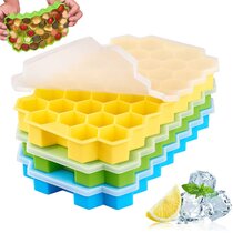 Cocktail Stackable and Dishwasher Safe Ice Trays for Freezer Easy-Release Silicone Ice Cube Molds with Removable Lid,BPA Free Blue Ice Cube Trays 2 Packs Whiskey 