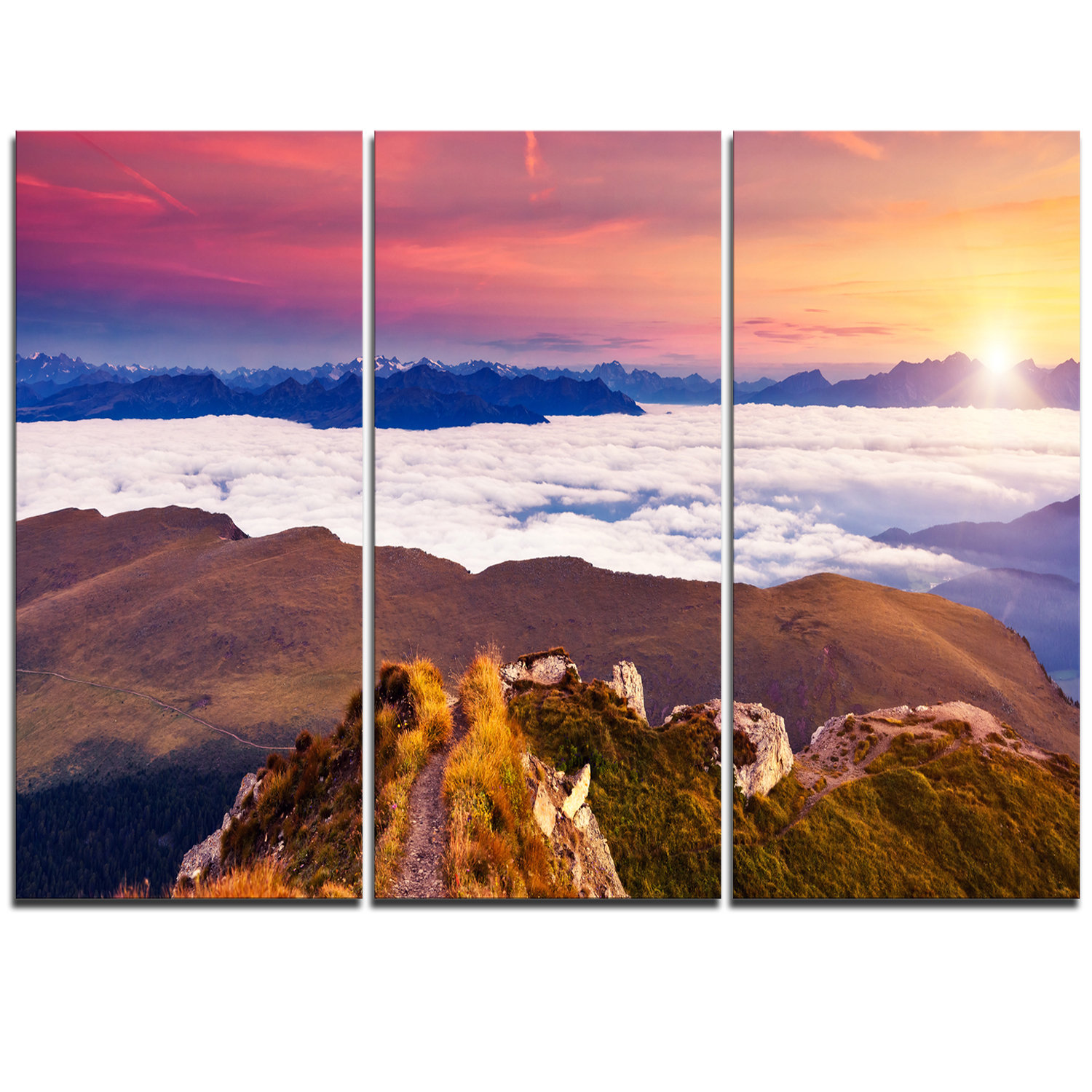Designart Foggy Val Gardena Valley Panorama 3 Piece Graphic Art On Wrapped Canvas Set Wayfair