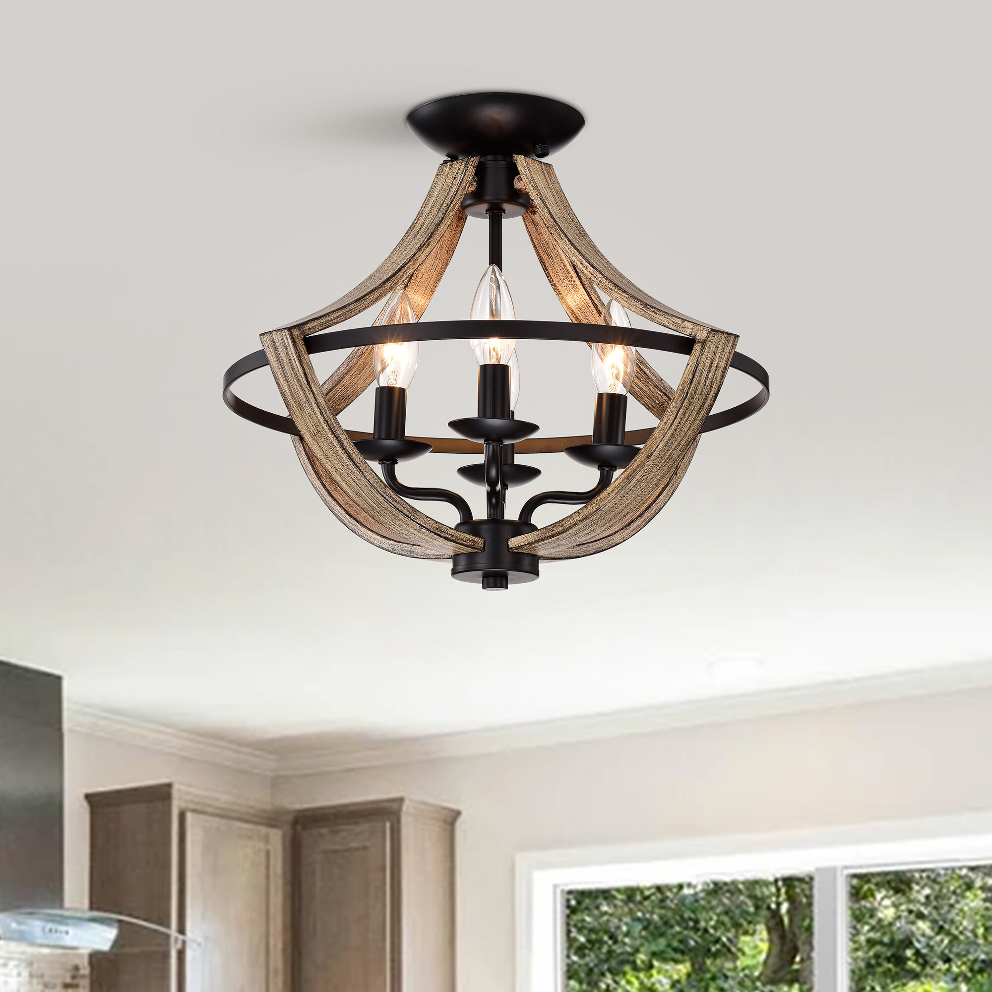 flush mount wood chandelier