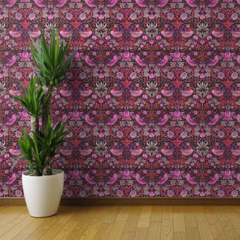 House Of Hampton Pitts Fuschia Damask 27 L X 24 W Texture Wallpaper Panel Wayfair