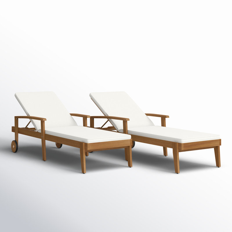 (only1)Saeon 78.75" Long Reclining Acacia Single Chaise with Cushions Cushion Color: Cream