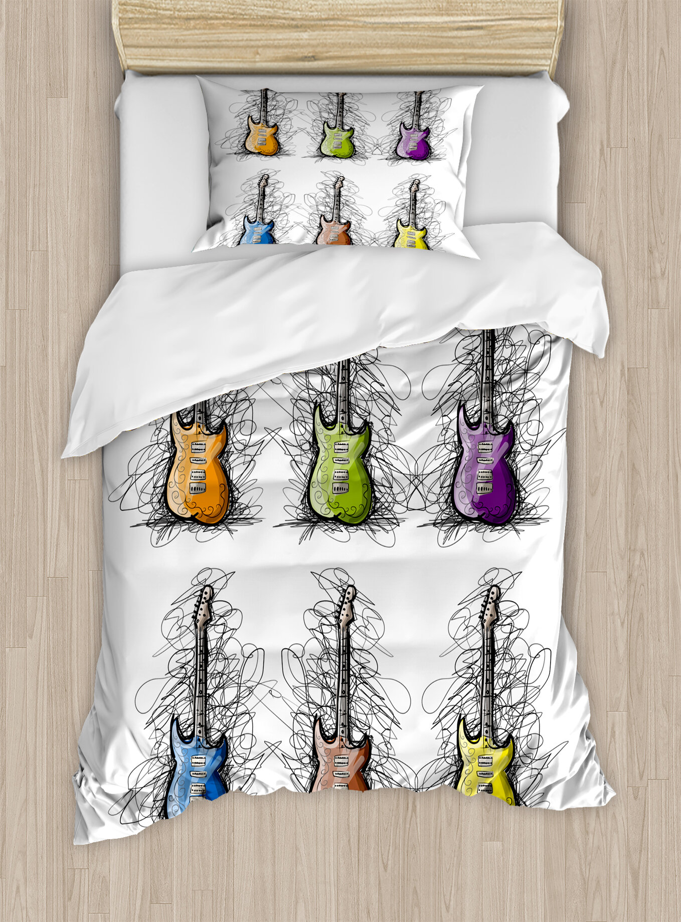 East Urban Home Music Sketchy Lined Colored Design Guitar Collage