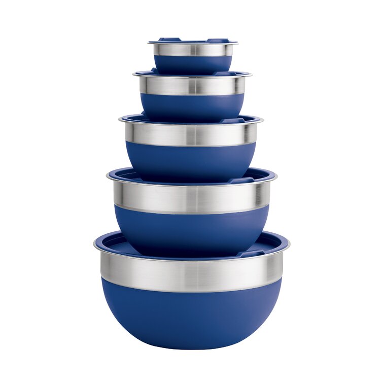 blue ceramic mixing bowl set