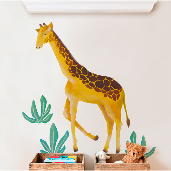 Barcomb Giraffe Wild Animals, Tropical Leaves 4-Piece Set Wall Decal