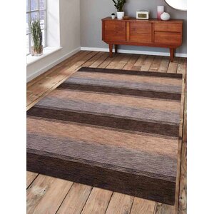Ceniceros Striped Hand-Knotted Wool Brown/Beige Area Rug