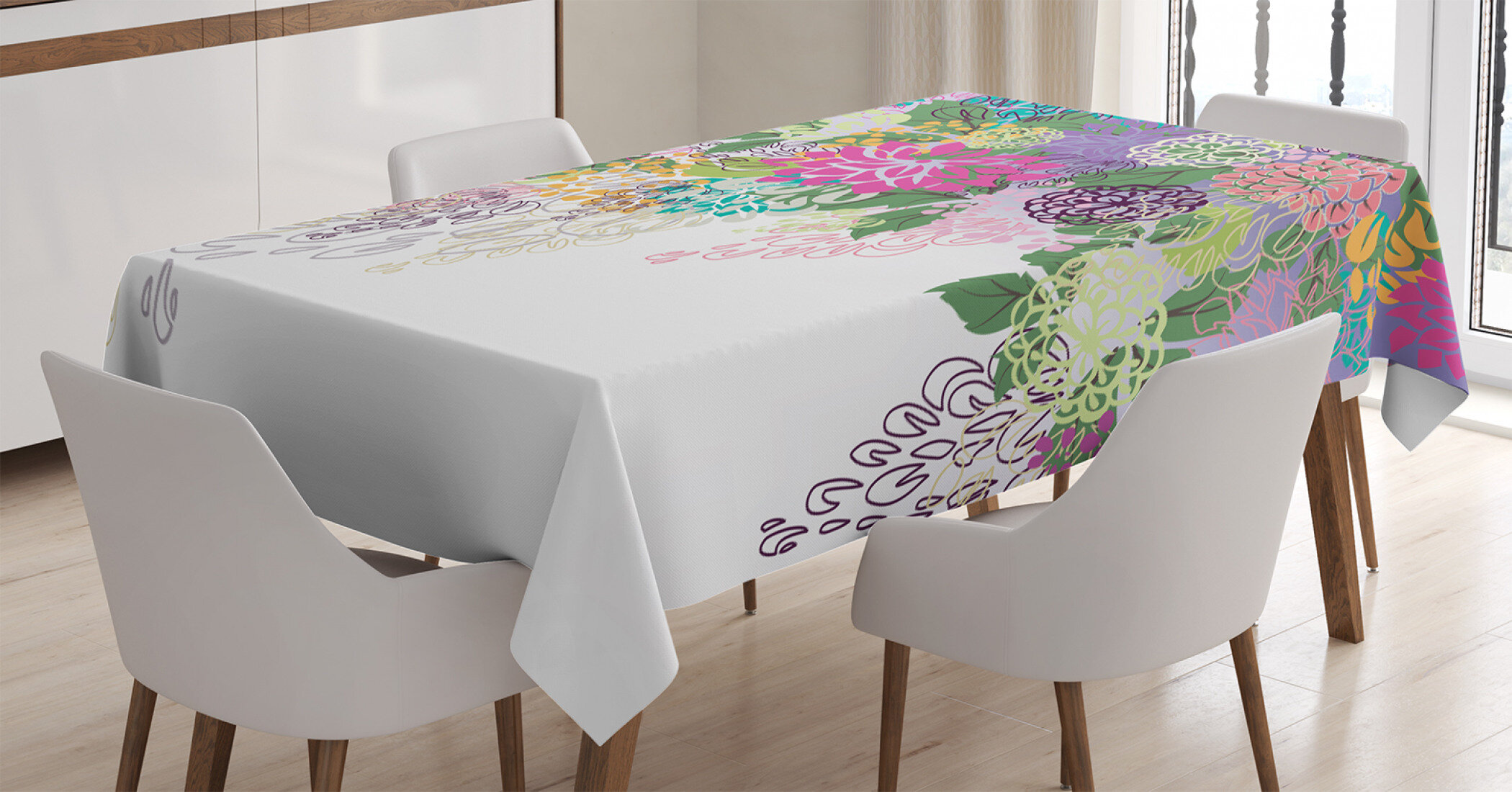 Rectangle 60''x90'' Floral Bohemian Stain Resistant Washable Table Cloth for Kitchen Dining Tabletop Decoration 
