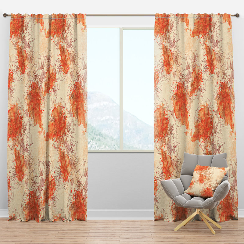Designart Handdrawn Asian Floral Semi Sheer Thermal Rod Pocket Curtain Panels Wayfair