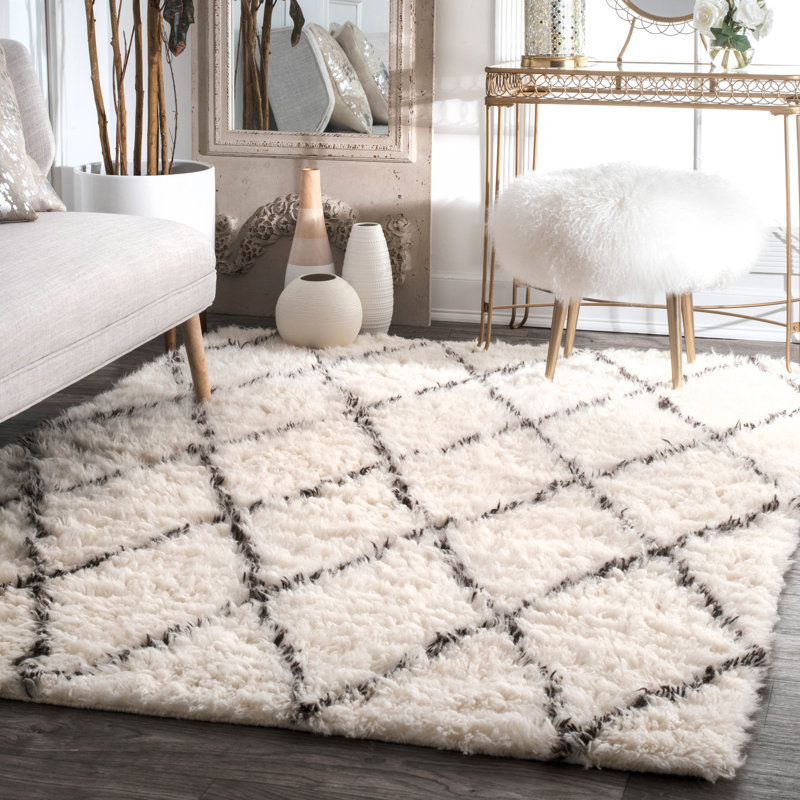 Mercury Row Dunford Handmade Shag Wool Beige Dark Brown Rug Reviews Wayfair